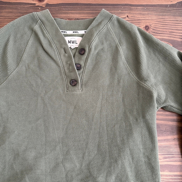 Madewell Tops - Madewell Green Waffle Knit Henley Long Sleeve Top Women’s Size S